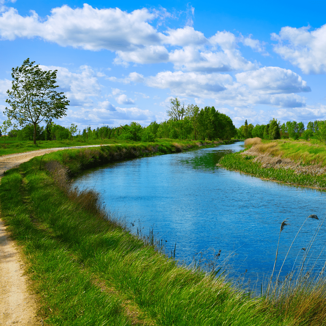 Scenic view of the Royal Military Canal walk near The Dukes Head pub in Hamstreet, Kent