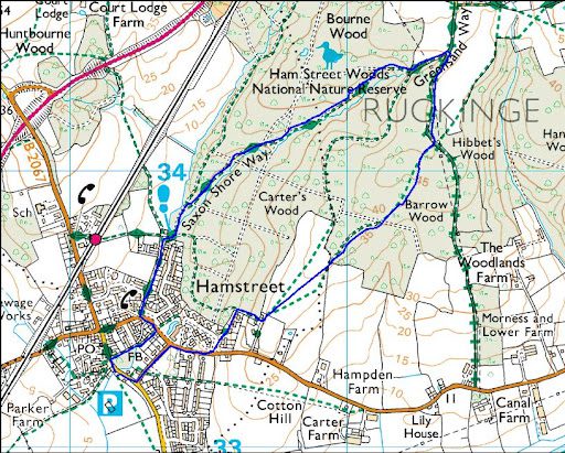 Map of Hamstreet village in Kent, showing local landmarks and the location of The Dukes Head pub